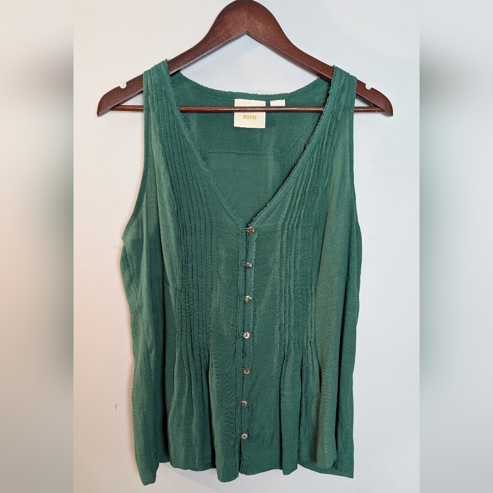 Anthropologie Emerald Green Button-Front Knit Tank